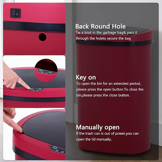 13 Gallon/50 L Kitchen Trash Can with Lid, Garbage Can with Touch-Free Lid, Cute Automatic Trash Can Bathroom Trash Bin, Motion Sensor Waterproof Trash Bin
