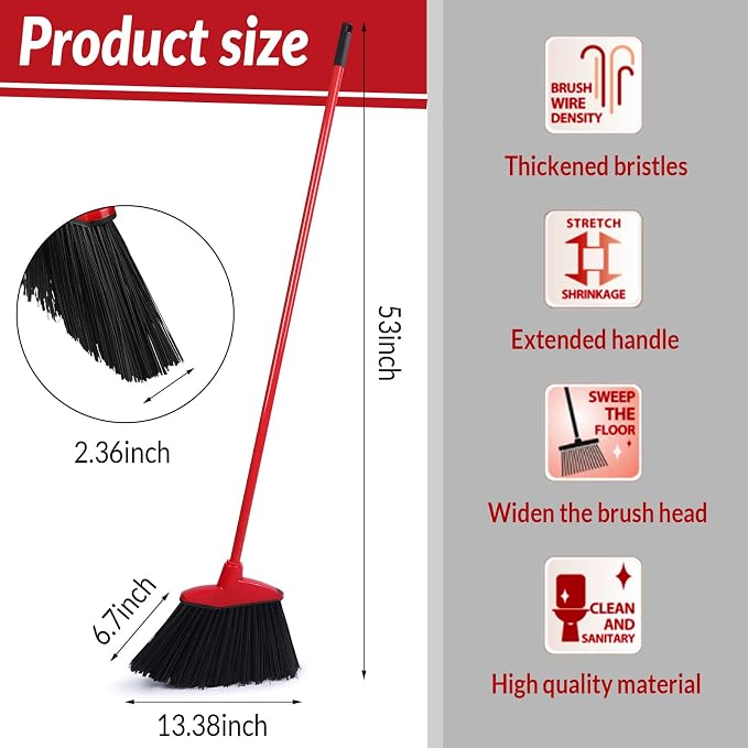 8 Pieces Broom Bulk Commercial Angle Broom Heavy Duty Indoor Outdoor Broom with Coated Metal Handle for Courtyard Garage Lobby Shop Home Kitchen Office Floor