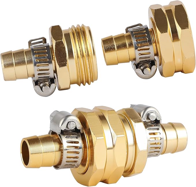 5 Set Garden Hose Repair Connector Kit, Fit for 1/2" Garden Hose Fitting | 1/2" Barb x 3/4" GHT Garden Hose Adapter/Fittings, Water Hose Repair Kit with Clamps