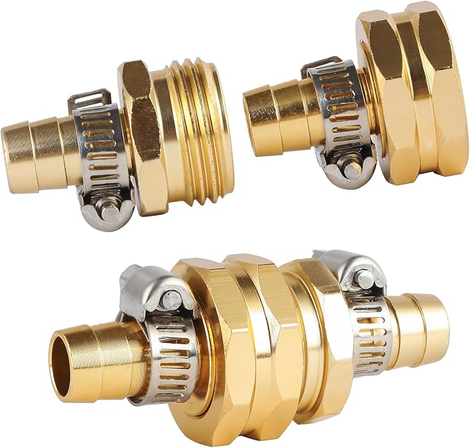 3 Set Garden Hose Repair Connector Kit, Fit for 1/2" Garden Hose Fitting | 1/2" Barb x 3/4" GHT Garden Hose Adapter/Fittings, Water Hose Repair Kit with Clamps