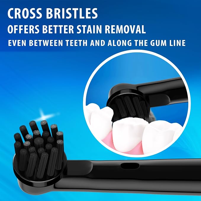 Cross bristles Brush Head for Oral B Electric Toothbrush,Black,8Pcs | Bamboo-Charcoal Infused Bristles,16 Degree Angled Bristles,Fit Braun Type 3756 3757 3744 3765 4729,Replace CrossAction Head