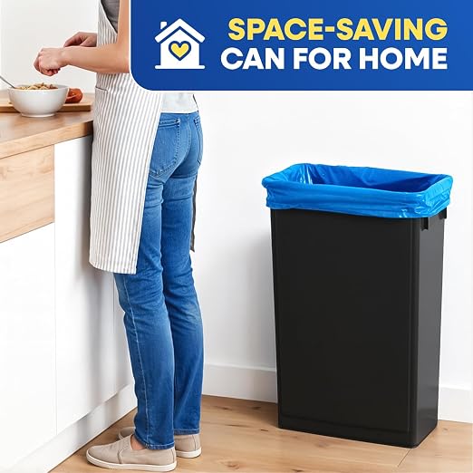 PLASTIC PRINCE 23 Gallon Slim Trash Can Kitchen, Commercial Tall Trash Bin Narrow, Rectangular Slim Jim Skinny Garbage Can for Home Garage Cabinet Restaurant, 2 Pack, Black