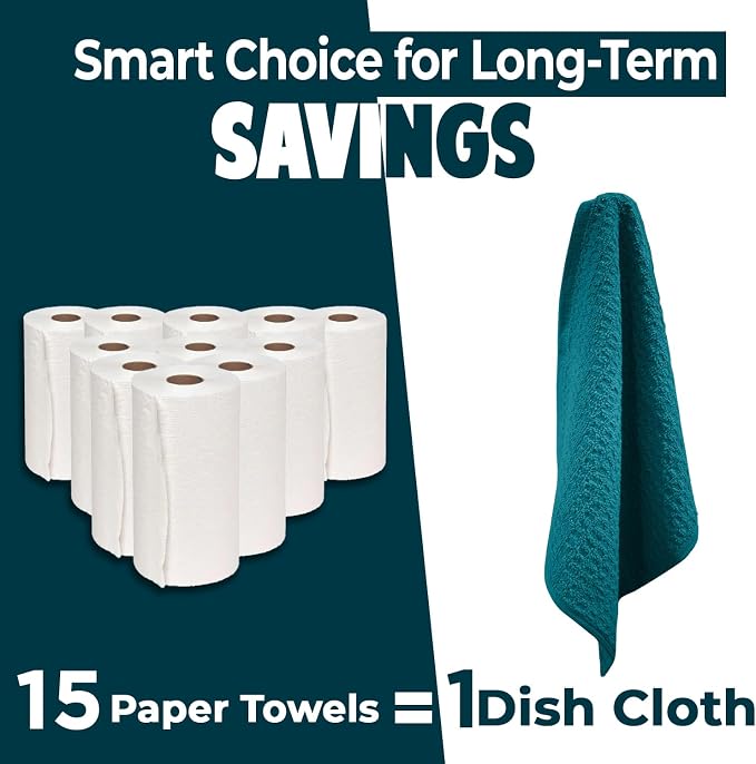 DAN RIVER Premium Dish Cloth 100% Cotton 12 X 12 Inches |Pack of 8|-Teal | Terry Kitchen Towels Ultra Soft Tea Towels-Highly Absorbent Kitchen Rags-Terry Dishcloth for Kitchen and Household Cleaning
