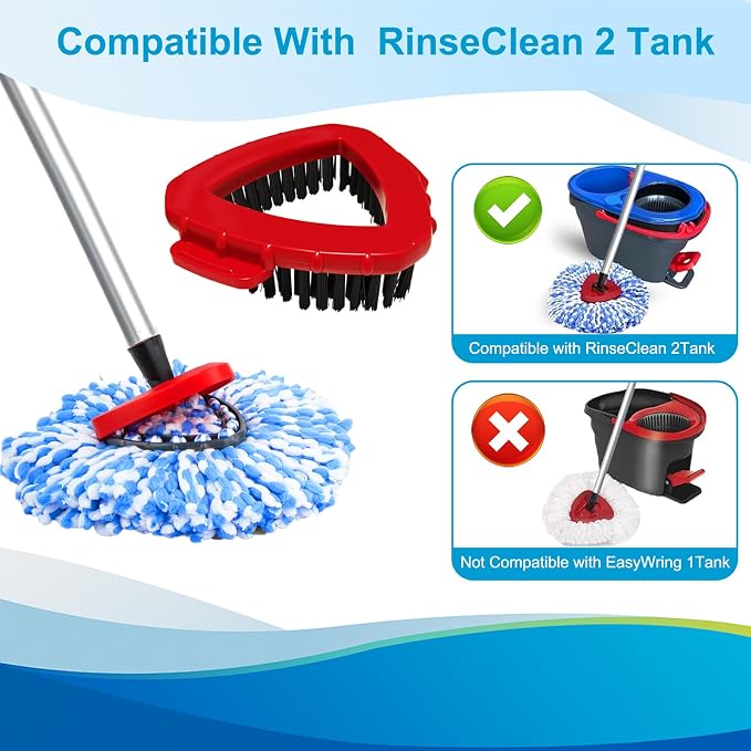 8-Pack Spin Mop Head Replacement for O Cedar Rinseclean 2 Tank System | Microfiber 100% Reusable Mop Refills, 6 Mop Heads, 1 Mop Base, 1 Scrub Brush Combo Set