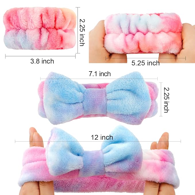 WHAVEL 6PCS Spa Headband and Wristbands Set, Face Wash Headband Wrist Bands for Washing Face Makeup Skincare Hair Band Skin Care Accessories Tools