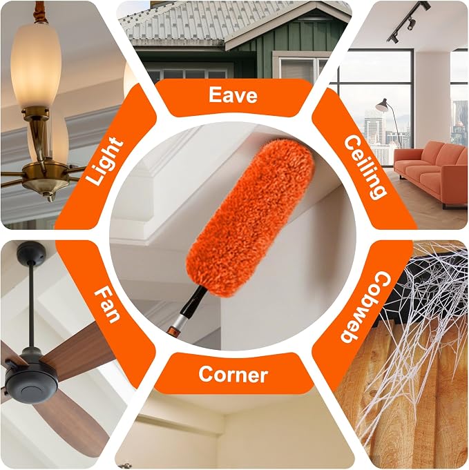 SISIUPASSIE 20FT Reach Ceiling Fan Cleaner Duster, Ceiling Fan Blade Cleaner with Extension Pole, Washable & Replaceable Microfiber Feather Duster Kits