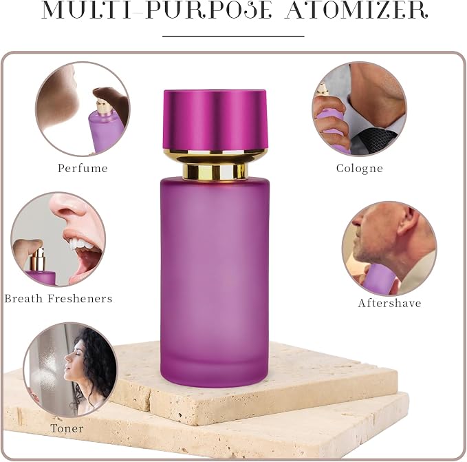 2pcs 50ml Glass Spray Bottle for Perfume,Refillable Travel Perfume Atomizer Bottles,Purple Portable Cologne Atomizer Empty Bottle.(Purple*2)