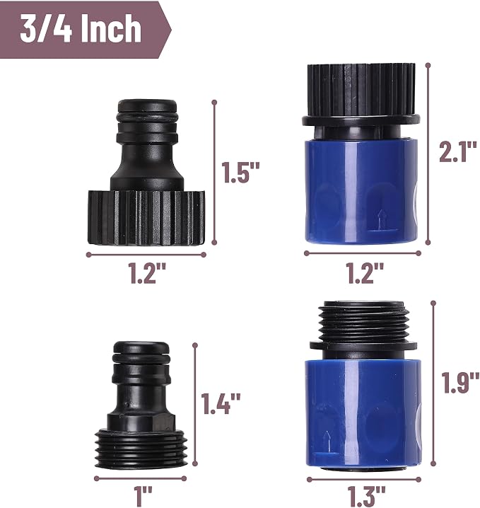 Bates- Garden Hose Quick Connectors, 4 Set, 3/4" Male Female Hose Fittings | Quick Release Plastic Water Hose Connector for Garden Irrigation & Outdoor Use