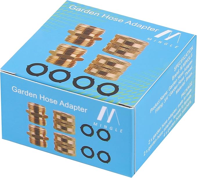 M MINGLE Garden Hose Adapter 3/4”, Male to Male, Female to Female, 4-Pack | Standard 3/4” GHT, Solid Brass Connector, Rust-resistant, Easy to Install, No Leakage, Extra 4 Washers