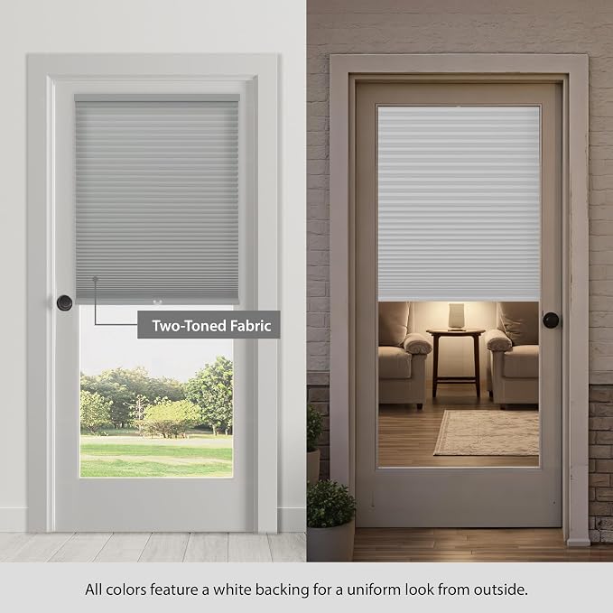 DEZ FURNISHINGS Cordless No Tools No Drill 1.5" Magnet Light Filtering Shades for Metal Doors, 25" W x 42" H, Gray Cloud
