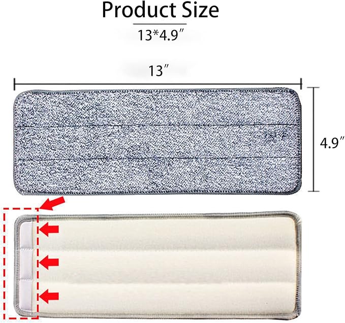 10 Pack 13 * 4.9" Generic Mop Pads Mop Head Refill Washable Wet/Dry Mops Flat Compatible with JOYMOOP Most 11-13" Hook and Loop (Velcro) Flat Mops.System Floor Care System (10 Pack 13 * 4.9")