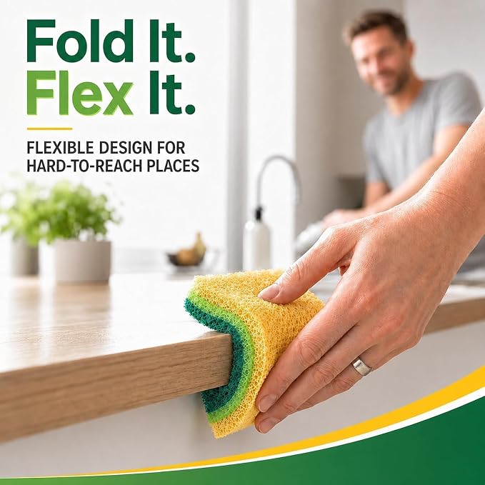 12 PCS Sponges Kitchen, Non Scratch Scrub Sponges for Washing Dishes, Green | 3-Layer Kitchen Sponge, Dual-Sided Cleaning, Rich Suds Fast, Easy-Grip Design, Easy Rinse & Quick Clean, 12 Pack Value