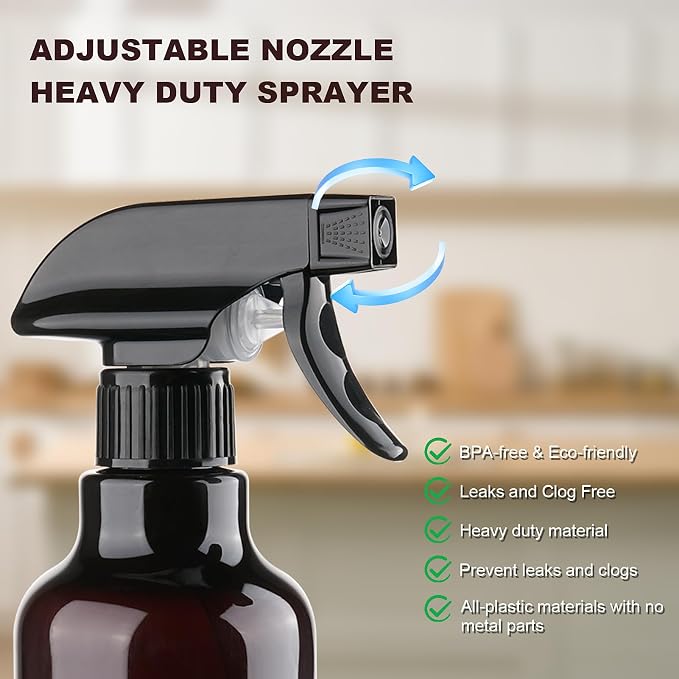 12oz/350ml Plastic Spray Bottles 1 Pack, Adjustable Mist/Stream | Refillable heavy duty spray containers for plants, cooking, hair care and household cleaning