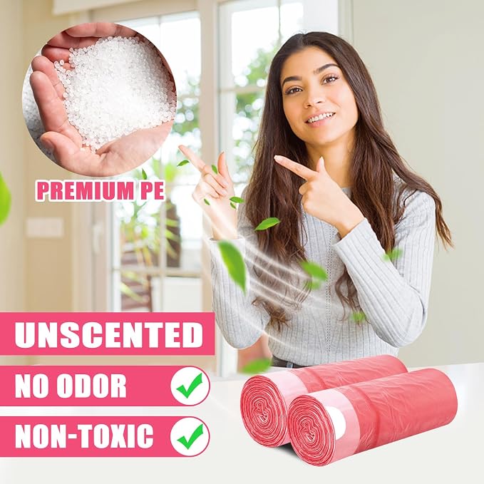 Small Trash Bags, 100 Count 4 Gallon Drawstring, Red | Tear-Free, Unscented, Small Garbage Bags, For Bathroom Kitchen Office Bedroom