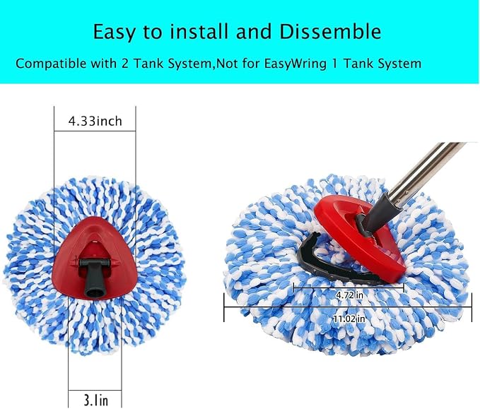 6 Pack Spin Mop Replacement Heads Compatible with Ocedar RinseClean 2 Tank Mop System,Microfiber Mop Refill Heads for O Cedar Cleaning All Hard-surfaced Floor