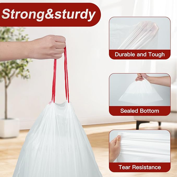 O2frepak 8gal Drawstring Tall Trash Bags 100ct 50x60cm Scented Heavy Duty | Kitchen Tall Reinforced Leakproof Garbage Bags