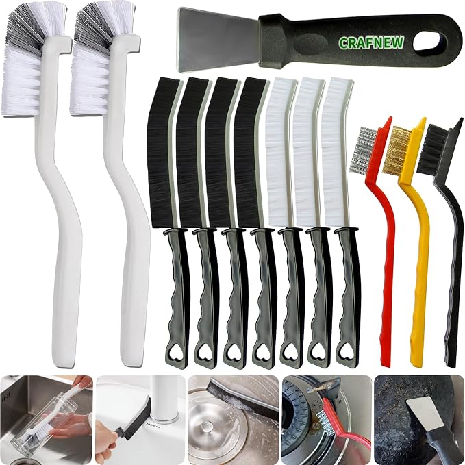 CRAFNEW 13Pcs Crevice Cleaning Brush, Household Detail Cleaner Tools | Hard bristle gap cleaning brushes, household cleaning supplies suitable for toilets, kitchens, bathrooms, cups and windows