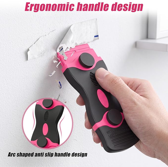 2 Pack Double-Ended Razor Blade Scraper, 30 Blades(pink) | Multi-Purpose Tool for Glass, Cooktop, Sticker Removal, Paint & Gum Cleaning
