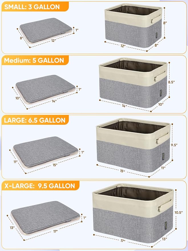 BALEINE 4 Pack Fabric Closet Storage Bins for Shelves, Linen Closet Organizers and Storage, Decorative Baskets for Organizing, Shelf, Clothes, Home, Office (Grey, 12"x8"x8")