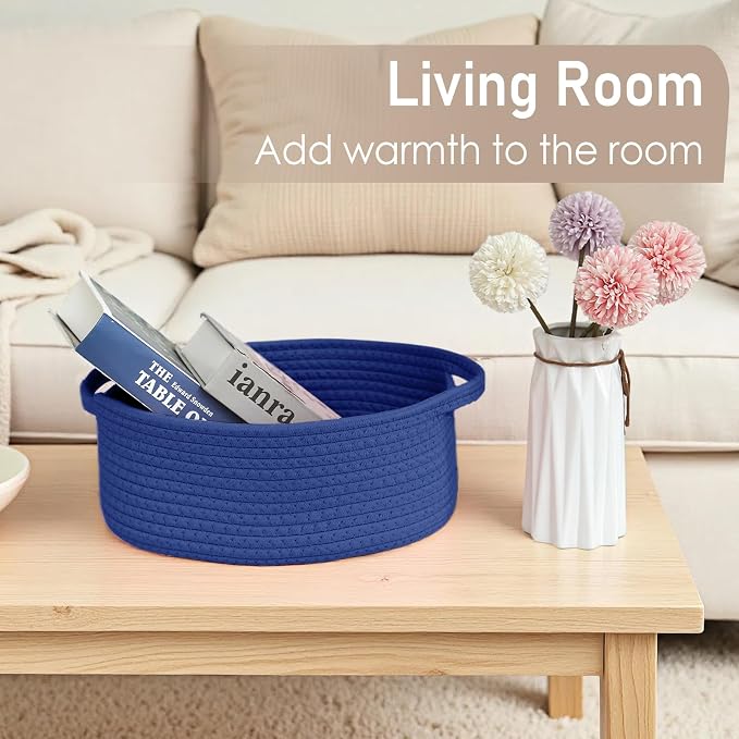 JMvicyroam Small Woven Basket, Empty Gift Basket, Navy Blue/1 Pack | Small Gift Basket, Cotton Rope, 12 x 8 x 27 in, Handles, Includes Ribbon and Bag, Birthday Gift Basket