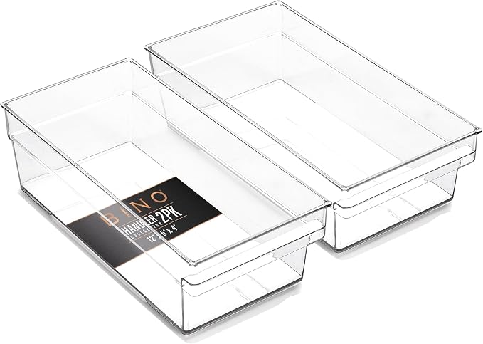 BINO | Plastic Storage Bins, Medium - Shallow | THE HANDLER COLLECTION | Multipurpose Organizer Bins | Kitchen Pantry Organizers and Storage | Clear Containers for Organizing Home | Freezer Organizer