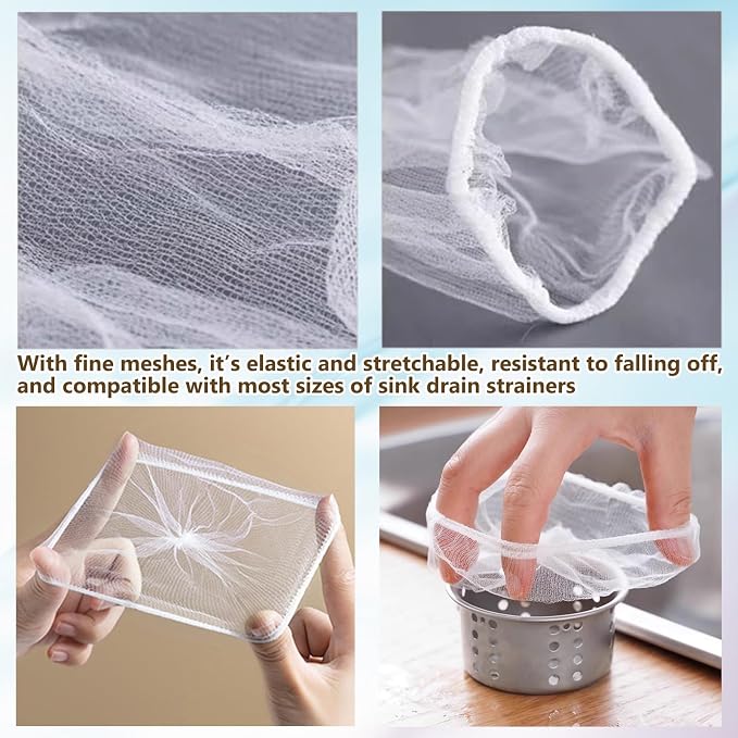 300 Filter Net Bags for Sink Drain Strainer with Storage & Dispenser Box | Anti-Clogging Disposable Drain Dovers Mesh Sink Strainer Sink Trash Catcher Bags for Kitchen,Bath,Tub Drain etc