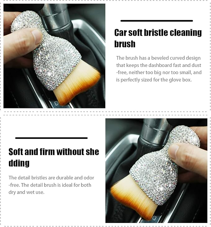zipelo Diamond-Handle Car Detailing Dust Brush, White | soft synthetic bristles, beveled profile reaches narrow gaps, scratch-free wet or dry use, compact storage, cleaning tools