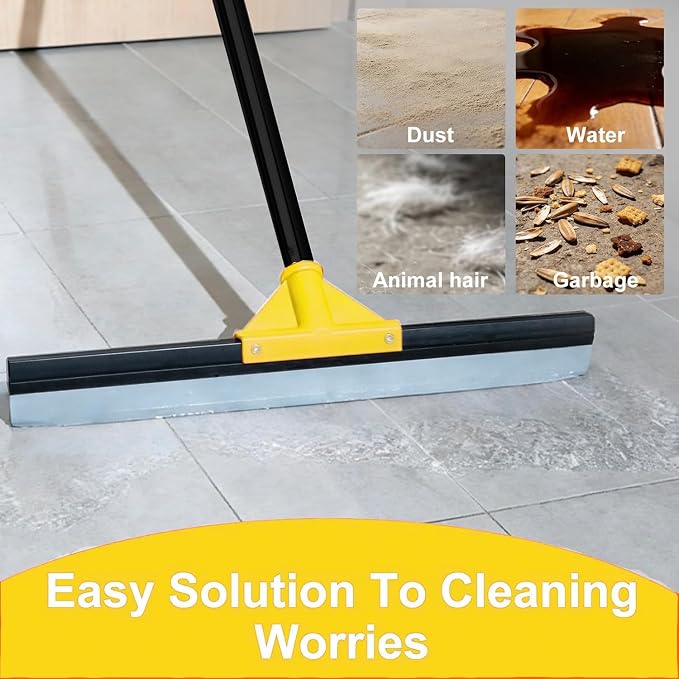 17" Heavy Duty Floor Squeegee with 40.8 Inch Long Handle, Suitable for Bathroom Tiles, Garage Concrete Floors, Shower Glass & Windows Cleaning