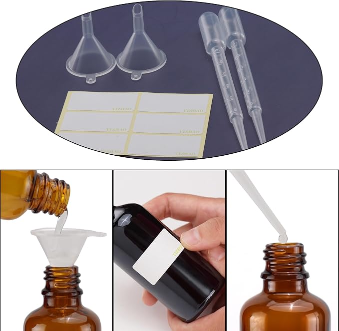 YIZHAO Black Glass Spray Bottles 1oz, with Small Fine Mist Spray, Metal Cap, Refillable for Essential Oil,Travel,Cleaning,Perfume,Aromatherapy,Makeup – 6 Pcs