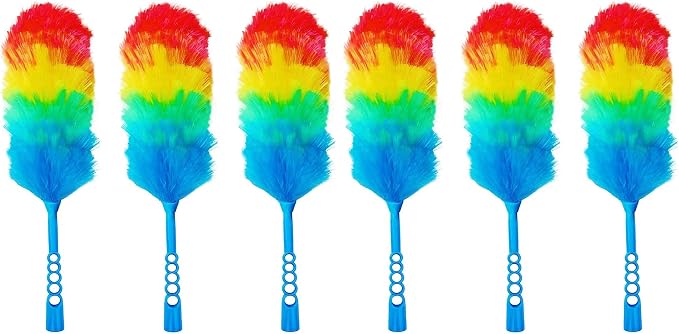 6 Pack Upgrade 19” Rainbow Static Feather Duster with Beandable and Washable Head - More Fibers Bigger Head Less Loss of Fiber