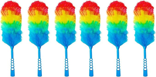 6 Pack Upgrade 19” Rainbow Static Feather Duster with Beandable and Washable Head - More Fibers Bigger Head Less Loss of Fiber