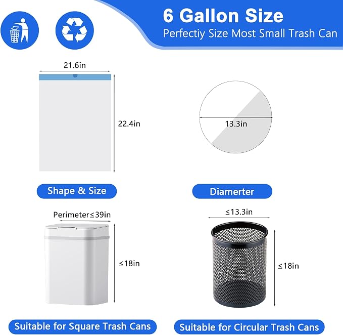 6 Gallon Trash Bags Drawstring, 360 Count -1.2 Mil Medium Garbage Bags, 22.5 Liter Plastic Trash Can Liners Unscented for Home, Bathroom, Office, Kitchen