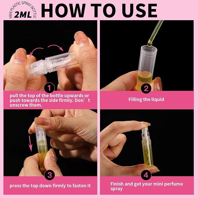 Fandamei Mini Spray Bottle, 10 Pack 2ml Mini Plastic Spray Bottle Empty, Fine Mist Refillable Perfume, Small Perfume Spray Bottle, Tiny Plastic Portable Travel Bottle, Clear