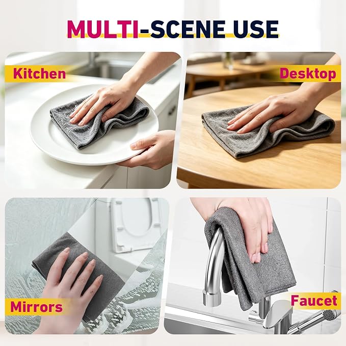 12PC Magic Cloth,Magic Cleaning Cloth, Reusable Microfiber Cleaning Cloth | Made of Thickened Microfiber, Lint-Free & Streak-Free, Reusable for Kitchen, Glass, Car Windows & More