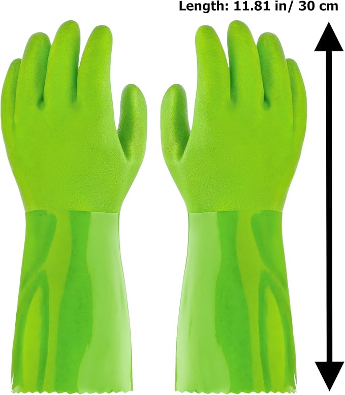 Ultimate Rubber Household PVC Gloves with Comfortable Cotton Lining, Anti-Slip surface, Kitchen Dishwashing, Extra Thickness, Kitchen Cleaning, Working, Painting, Pet Care (Large, Green)