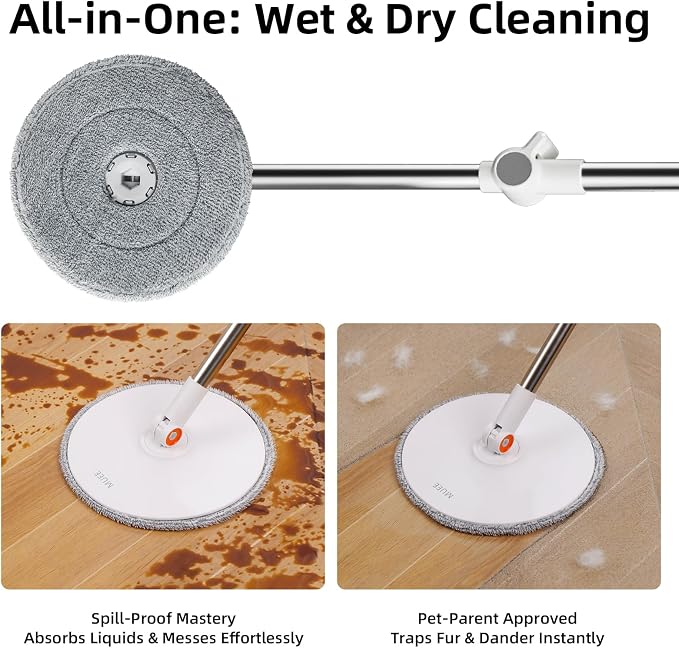 3-in-1 Spin Mop and Bucket Set, Clean Water Separation, 71 in Handle | 3 specialized mop heads, 6 microfiber refills, 71 in reach for floors, walls, baseboards and corners