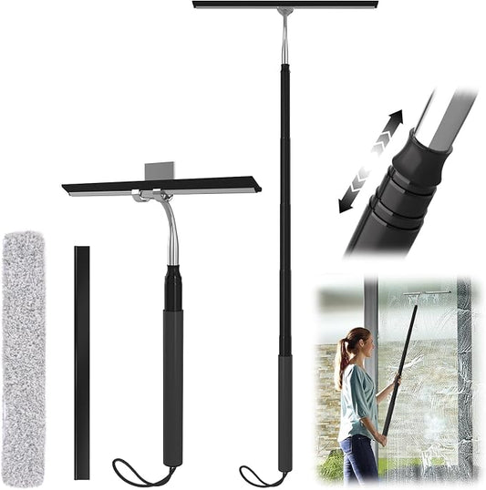 Long Handle Shower Squeegee for Glass Doors, 15-51" Telescopic Window Squeegee with Extension Pole, Extendable Bathroom Squeegee for Shower Glass, Mirrors, Tile Walls & Windows