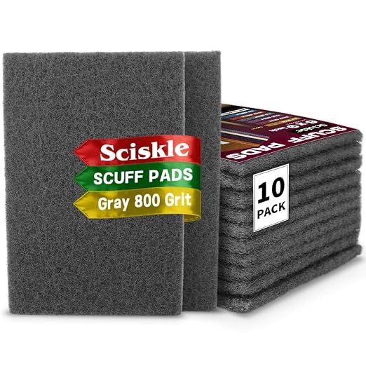 6" x 9" Gray Ultra-Fine Scuff Pads, 10 Pack – Non-Woven Hand Pads for Ultra-Fine Sanding, Cleaning, Scouring, Polishing Prep & Surface Refinement on Auto Body – Reusable Aluminum Oxide Abrasive Pads