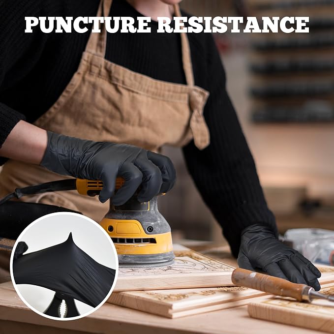 Disposable Nitrile Exam Gloves - 6-mil, Black, Heavy Duty, Latex Free, Food Safe for Cooking
