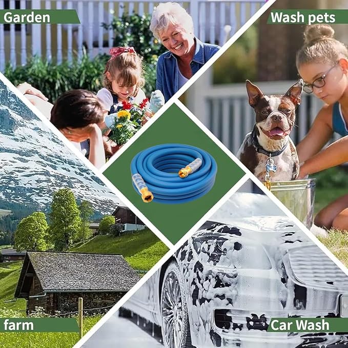 Heavy Duty Premium Garden Hose 25ft x 5/8", 300PSI Working, 1000PSI Burst, Hybrid Rubber Water Hose with Transparent Swivel Handle - Hot/Cold Water - Five Layered Braiding with Brass fittings (Blue)