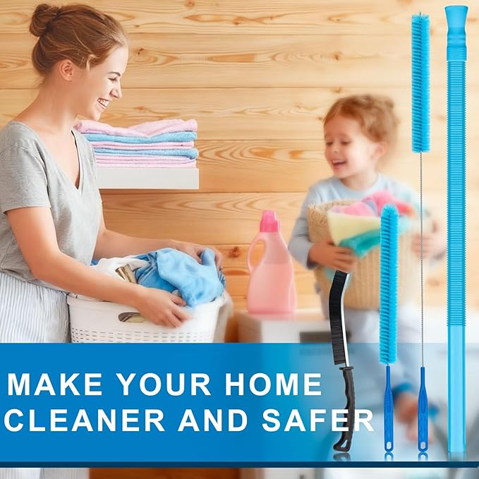 4 Pieces Dryer Vent Cleaner Kit | Vacuum Hose Lint Trap Clean Tool | Dryer Vent Cleaning Hose Duct Brush Attachment | Laundry Clothes Air Vent Machine Filter Lint Removal Snake