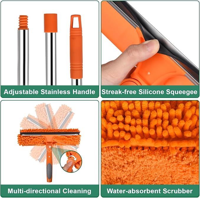 Window Cleaning Kit with 85” Extension Pole & 3 Gallon Collapsible Bucket | 2-in-1 Rotatable Window Cleaner Tool, 14" Squeegee & 15" Scrubber,Window Squeegee with Extension Pole，Window Washing Kit