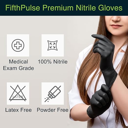 Black Nitrile Disposable Gloves X-Small, 100 Count - Powder-Free Latex-Free Rubber Gloves for Cooking, BBQ, Food Handling, Tattoo, Cleaning, and Household Use - Textured Fingertips for Better Grip