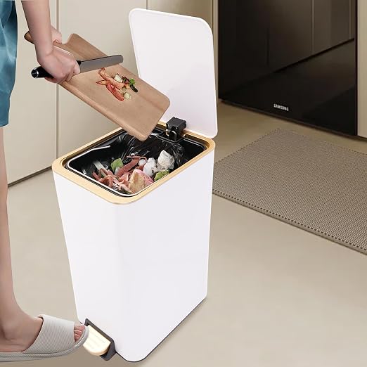 3.2 Gallon Slim Trash Can with Quiet Close Lid, White | Tall & Narrow Trash Bin, Space-saving, Hands-Free Step Pedal, Easy to Clean Inner,Waterproof, for Home Office