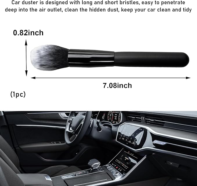 Ziciner 2 PCS Car Detailing Brush, Curved Soft Bristles Auto Removal Dust Collectors, Universal Vehicle Dashboard, Air Conditioner Vents etc Interior Cleaning Tool Accessory (Long-Black/White)