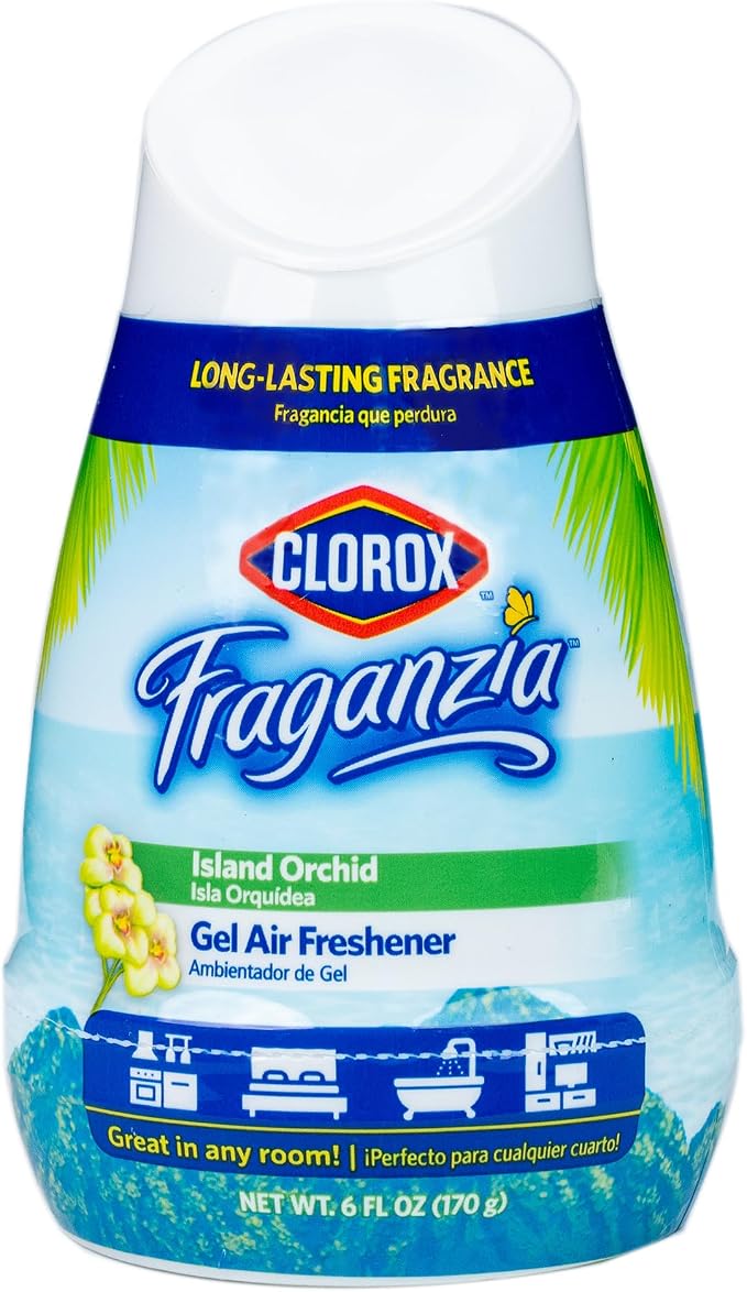 Clorox Fraganzia No-Plug Gel Air Freshener Cone, Island Orchid Scent, 6 Oz | Gel cone, no-plug battery-free, small rooms closets kitchens and bathrooms
