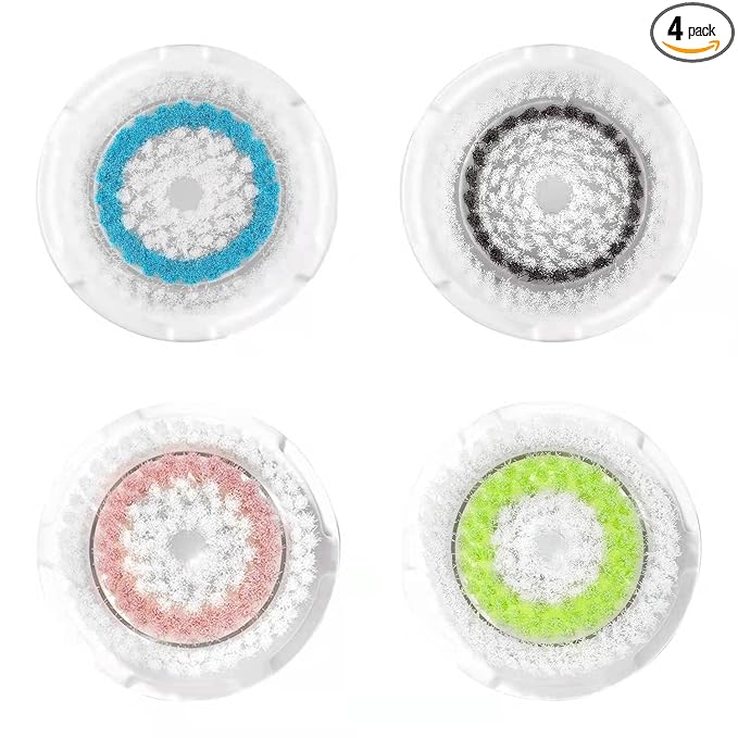 Brush Head Replacements Compatible with Clarisonic Mia 1, Mia 2, Mia Fit, Alpha Fit, Smart Profile Uplift and Alpha Fit (4Packs(Blue+Black+Green+Pink)) (4 Pack)