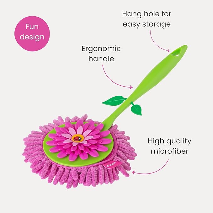 Vigar Flower Power Microfiber Duster with Non-Slip Handle | Washable Reusable Duster Head, Dust Cloth for Furniture and Delicate Surfaces, Lightweight and Compact, Home Cleaning