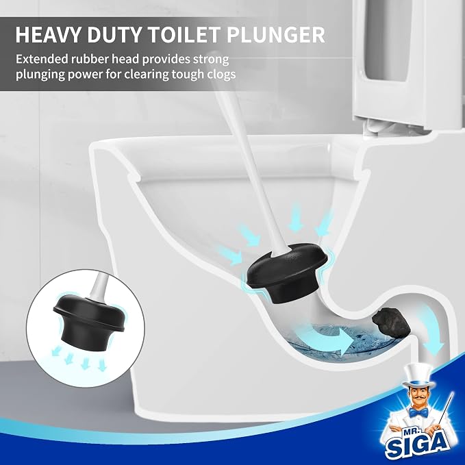 MR.SIGA Toilet Plunger and Bowl Brush Combo for Bathroom Cleaning, White | Heavy duty toilet brush and plunger set, toilet bowl brush and plunger with holder