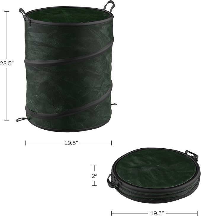 Collapsible Trash Can and Camp Sink Set - 29.5-Gallon Garbage Bin and 7-Liter Wash Basin - Camping Accessories by Wakeman Outdoors (Gray and Green)